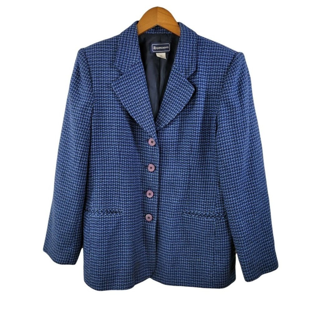 Vintage Tweed Blazer Jacket size 10 Light/Dark Academia Tailored Plaid Blue
